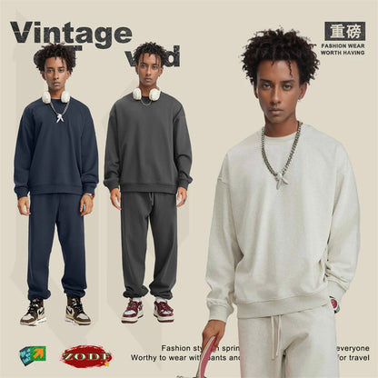 ZODF Fashion Autumn Men Solid 360gsm Sweatshirt Unisex Solid Loose Sport O Neck Pullovers Brand Clothes HY0938