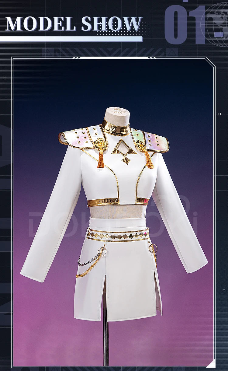 【Last Batch】IN STOCK Rumii Zoeyi Miraa Cosplay Costume【XS-3XL】DokiDoki-N Women White Suit Golden Rumii Cosplay Plus Size