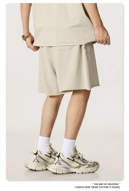 ZODF Retro Summer Washed 370gsm Cotton Shorts For Men Unisex High Street Loose Edge Distressed Solid Shorts Brand Clothes HY1023