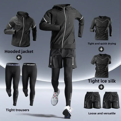Men’s Sports Suits Fitness Clothes Tight-Fitting Quick-Drying Running Cycling Training Apparel for Autumn Night Workouts