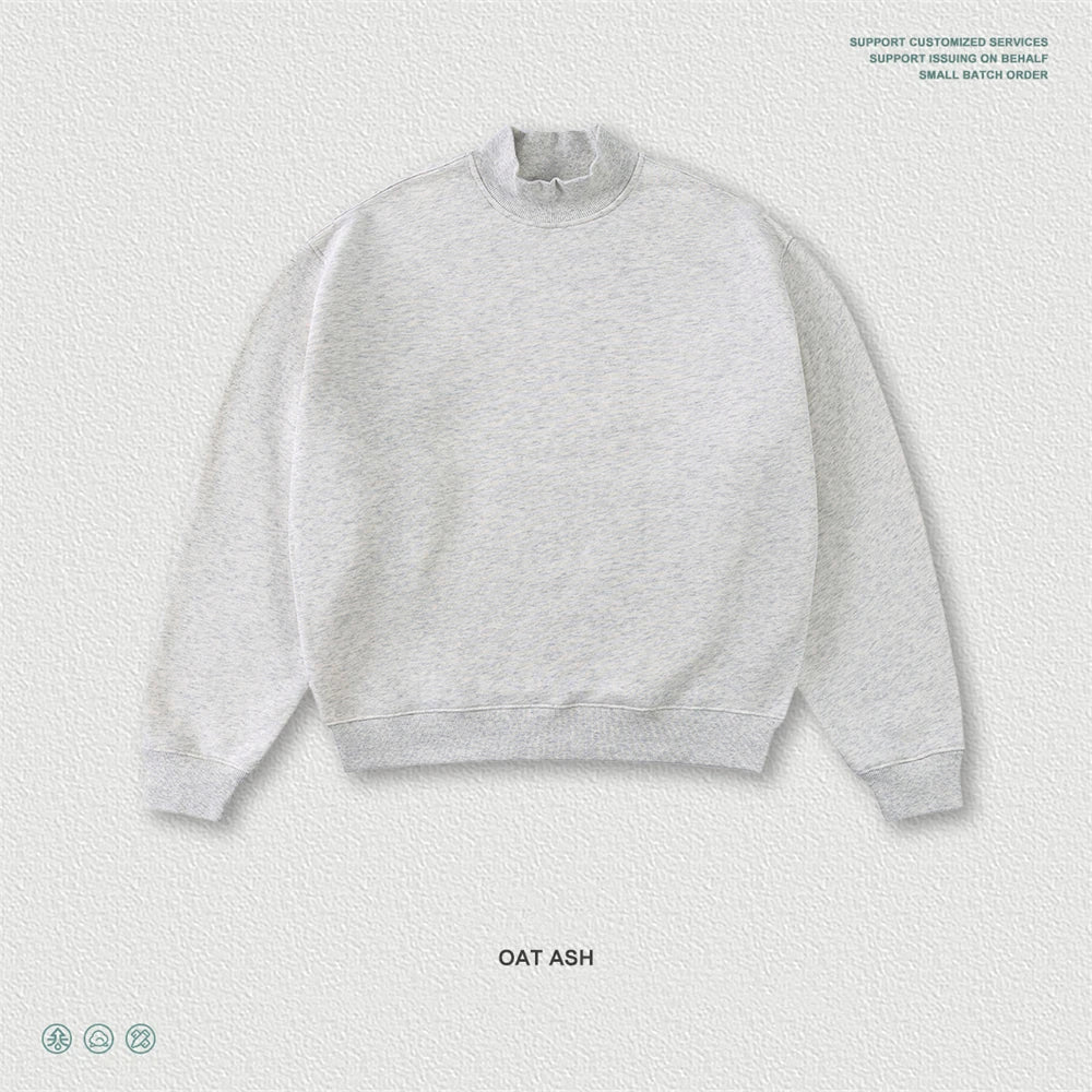 ZODF New Winter Man 345gsm Loose Fit Fleece Sweatshirt Unisex Cusual Boxy Warm Half Turtleneck Pullovers HY1181