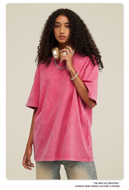 ZODF New Summer Men Washed Batik Cotton T Shirts Unisex American Retro High Street 270gsm Short Sleeve Tees Streetwear HY0489