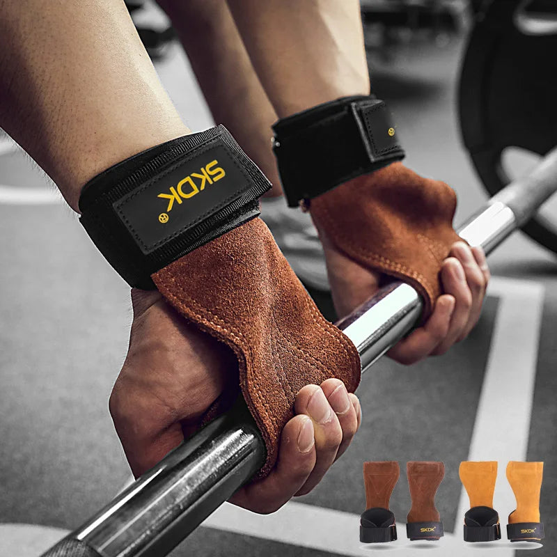 The Codex Cowhide Gym Grips with Wrist Wraps for Men and Women – Weightlifting Fitness Workout Palm Guards