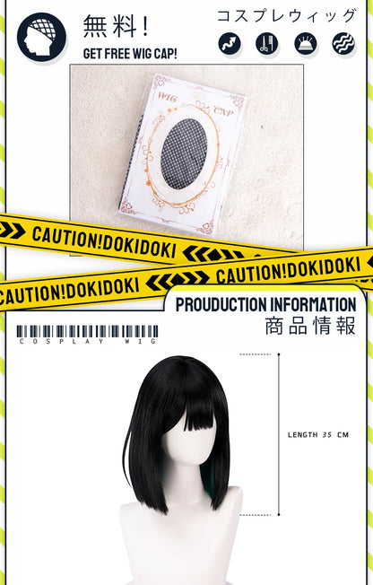 IN STOCK SUA Wig Anime Cosplay Wig Alien Stage DokiDoki Women 35cm Black Short Hair Ear Clips Heat Resiatant Hair Free Wig Cap