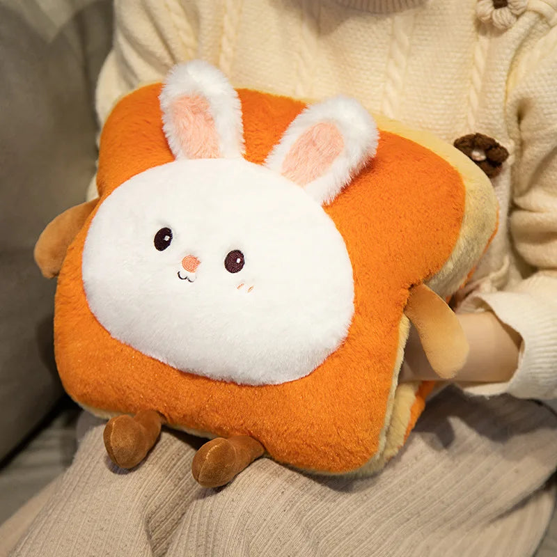 Plush Bread Pillow Kawaii Food Pig Rabbit Fox Toast Soft Doll Hand Warmer Home Decoration Cushion Kids Toys Birthday Gift