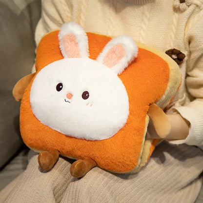 Plush Bread Pillow Kawaii Food Pig Rabbit Fox Toast Soft Doll Hand Warmer Home Decoration Cushion Kids Toys Birthday Gift
