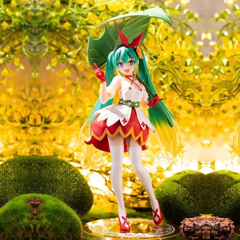23CM Hatsune Miku Japanese Virtual Idol Singer Anime Figure Thumbelina Green Dress Girl Model Toy Gift PVC Collection Ornaments