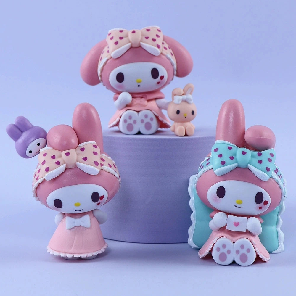 6Pcs-Set Sanrio Anime Figure Pajamas Sweetheart Kawaii Kuromi My Melody Doll action Cute Decoration Toys For children Gift
