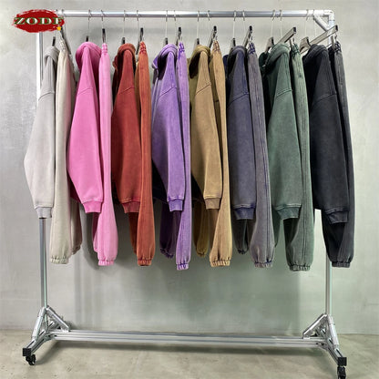 ZODF New Winter Men Batik Washed Zipper Hoodies Women Unisex Loose Thick Warm 360gsm Fleece Hooded Coat Sweatpants Set HY0713