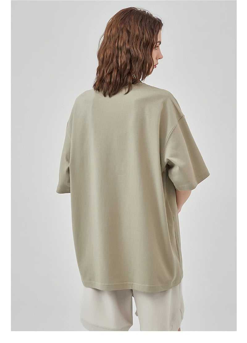 ZODF New Summer Men 275gsm Cotton T Shirts Unisex Women High Street Oversized FG Noshrink Solid T-Shirt Streetwears HY0152