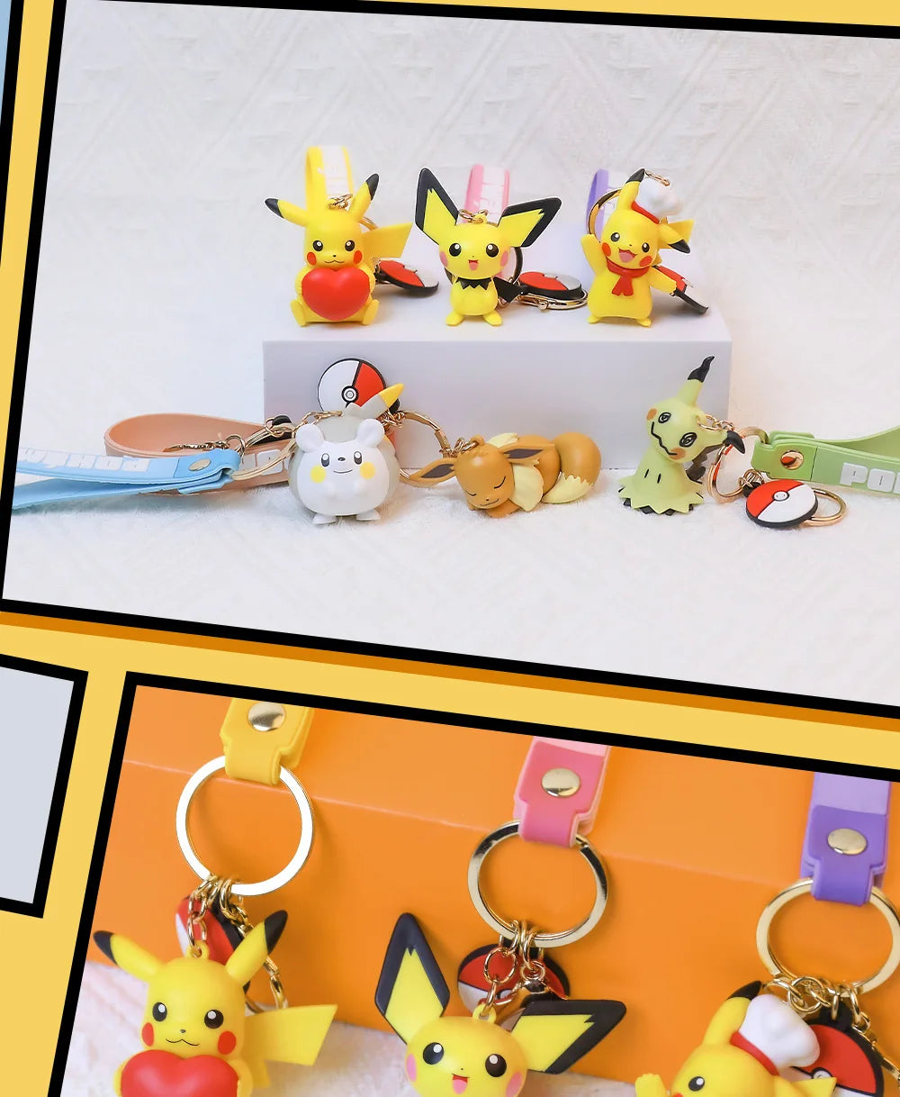 Genuine Pokemon Keychain Pikachu Eevee Pichu Mimikyu Togedemaru PVC Anime Action Figure Kids Toy Keyring Pendant Birthday Gift