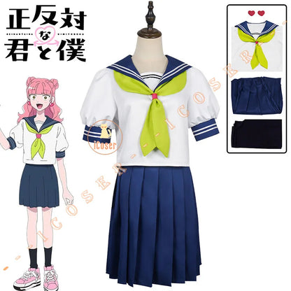 Anime You and I Are Polar Opposites Miyu Suzuki Cosplay Costume Wig JK Skirt School Uniform Halloween Party for Women Girls Prop