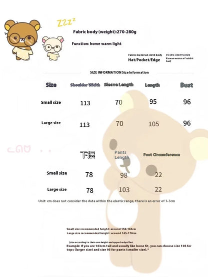 Rilakkuma Women'S Fleece-Lined Thickened Robe Coral Fleece Flannel Hooded Home Clothes Warm Nightgowns Casual Wear For Going Out