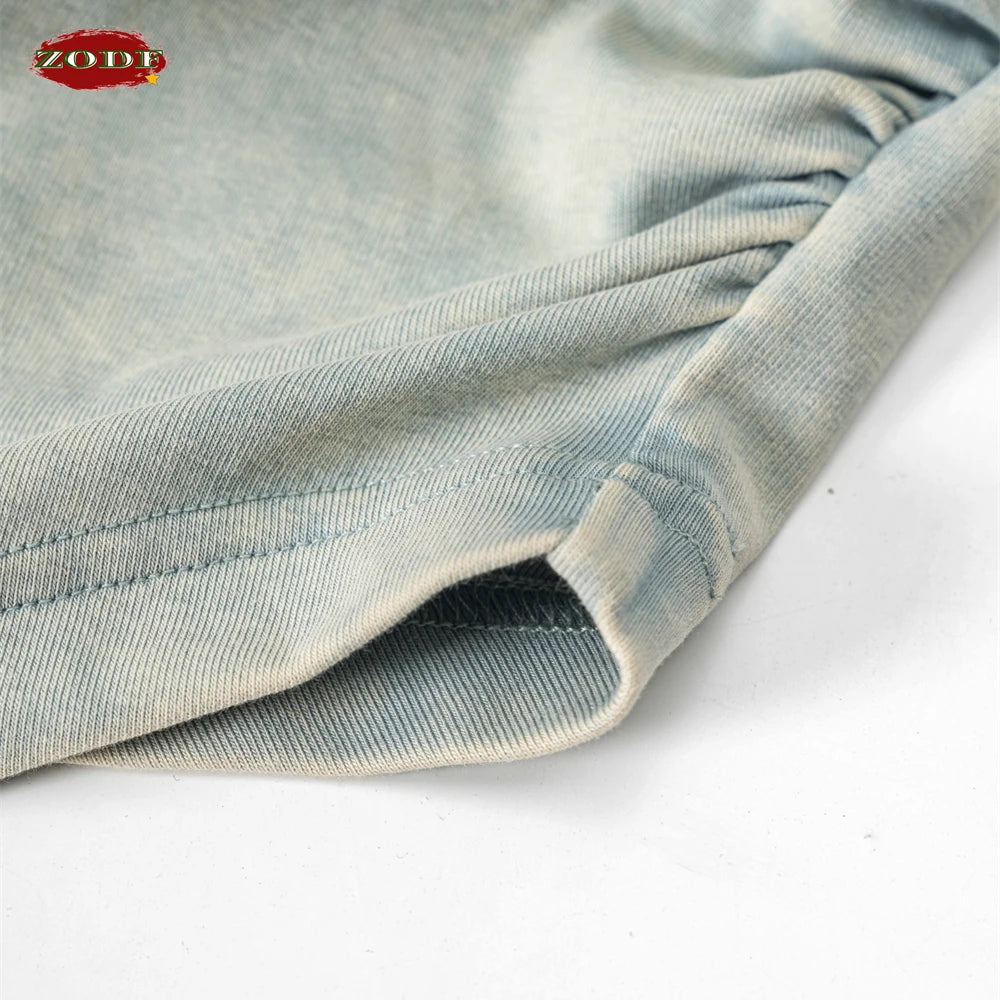 ZODF Women 2024 Summer Washed Tank Tops Female Hotsweet Girls 235gsm Slim Pleated Arc Hem Camisole TEE Streetwears HY0795