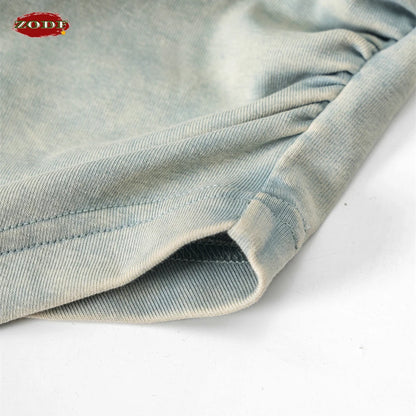 ZODF Women 2024 Summer Washed Tank Tops Female Hotsweet Girls 235gsm Slim Pleated Arc Hem Camisole TEE Streetwears HY0795