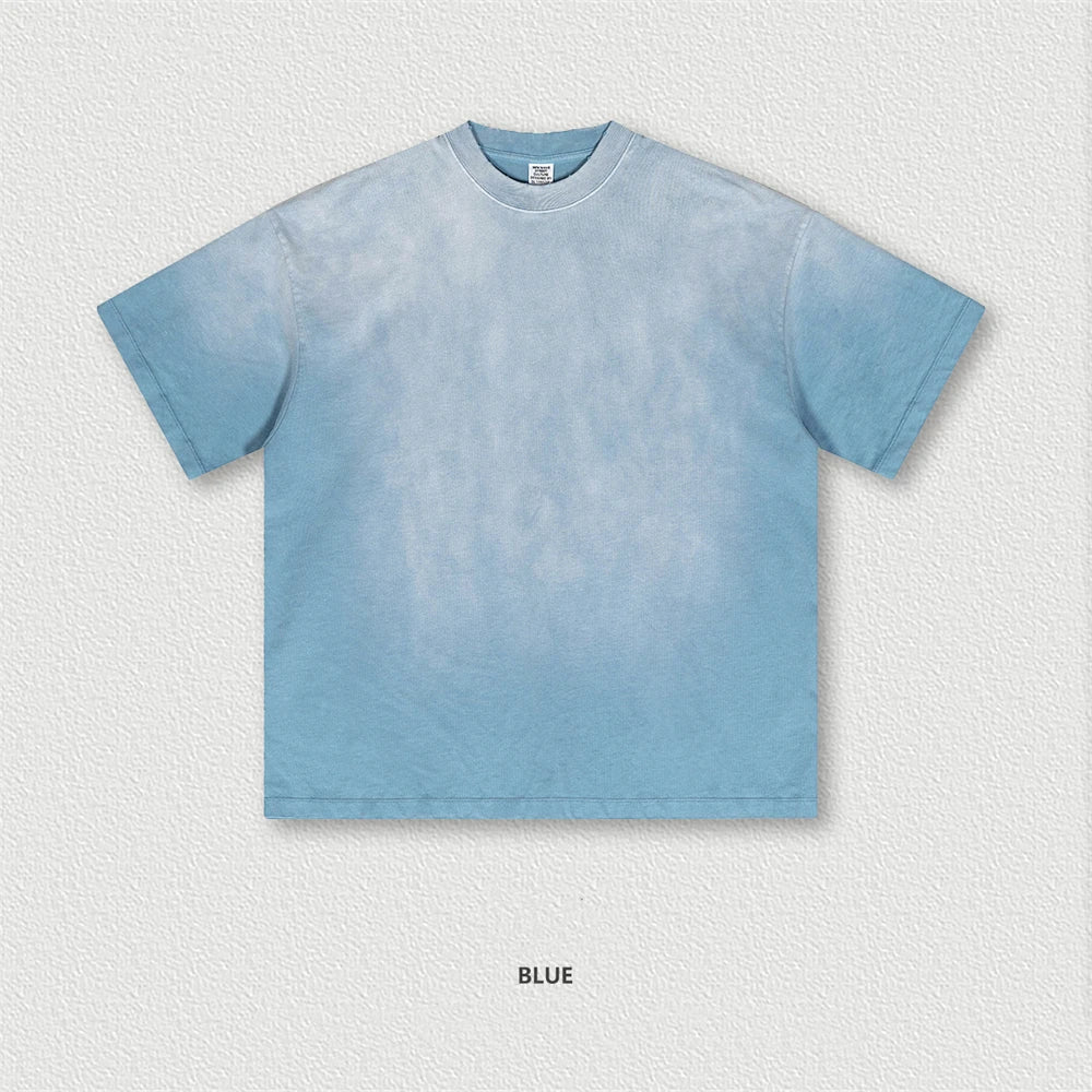 ZODF 2024 Summer Men Washed Gradient T-Shirts Unisex Women Distressed 250gsm Cotton T Shirt Brand Tees Streetwears HY0814