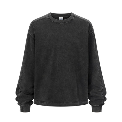 ZODF Retro 285gsm Batik Washed Cotton Man's T-Shirts Unisex Solid Loose Distressed Patchwork Full Sleeve Tee Shirt Tops HY1161