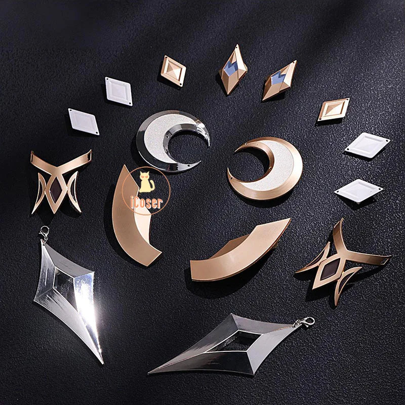 Genshin Impact Columbina Cosplay Costume Wig The Damselette Dress Eye Mask Headwear Metal Props Eleven Fatui Harbingers Women