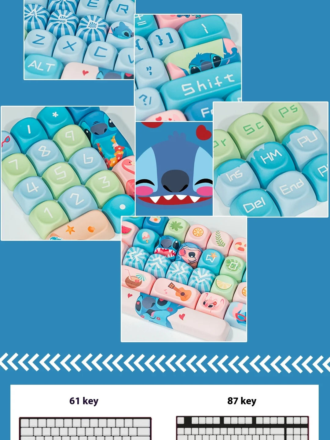 Disney  New Style Shinagawa Stizai Star Kabi Interstellar Kawaii Blue Baby Theme Keycaps Moa High Five Sided Thermal Sublimation