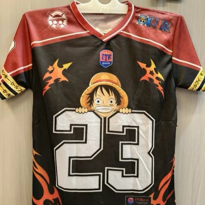 2526 New Bandai Anime One Piece Luffy Summer Jersey T-shirt Oversized 3D Adult and Children's Multifunctional Top Christmas