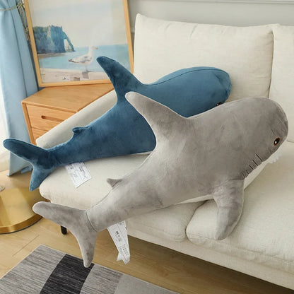 55-140cm Stuffed Lifelike Shark Plush Toy Stuffed Headed Shark Fierce Sea Animals Hug Throw Pillow Cushion for Boy Birthday