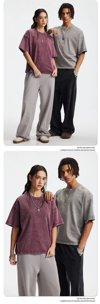 ZODF New Hip Hop Washed Cotton Boxy T-Shirts For Men Unisex Retro Loose Fit Basic Short Version T Shirt Brand Tops HY1076