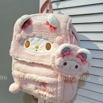 Sanrio Cartoon Backpack For Girl Women My Melody Sweet Piano Lovely Schoolbag Japanese Style Casual Large Capacity Plush Bag