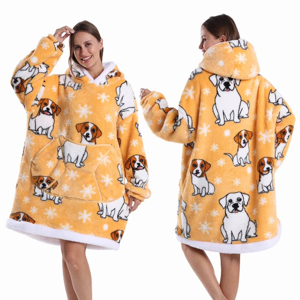 Oversized Hoodie Blanket for Adults Leopard Red Blue Black Fluffy TV Blanket Warm Thick Man Woman Winter Halloween Christmas Pjs