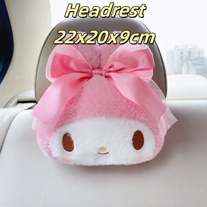 Sanrio Cartoon My Melody Headrest Back Cushion Cartoon Anime Seat Belt Cover Japanese Style Car Accessory Throw Pillow Sofa Bed