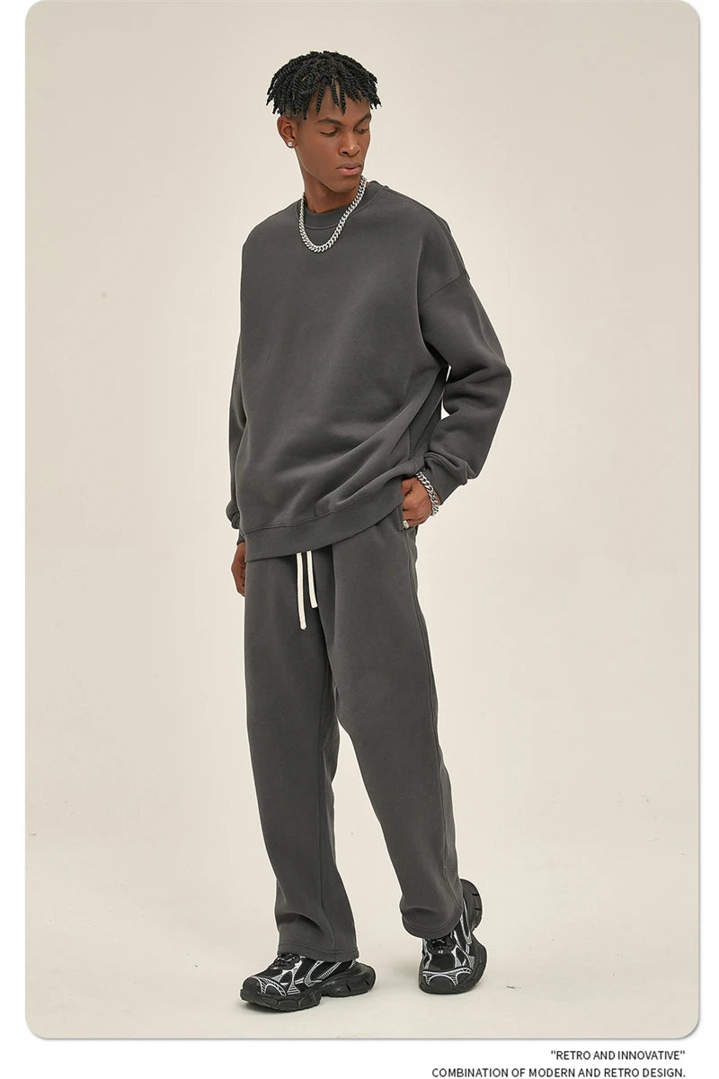 ZODF New 2025 Winter 350gsm Fleece Sweatshirts For Men Unisex Casual Loose Basic Solid O-Neck Thick Warm Pullovers HY0635