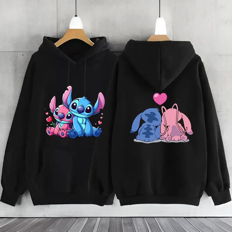 New Women's Jacket Scene Clothing 2000s MINISO Brand Clothing Disney Lilo & Stitch Hood Hoodie Anime Cute Winter Warm Sweatshirt