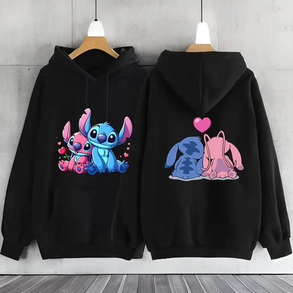 New Women's Jacket Scene Clothing 2000s MINISO Brand Clothing Disney Lilo & Stitch Hood Hoodie Anime Cute Winter Warm Sweatshirt
