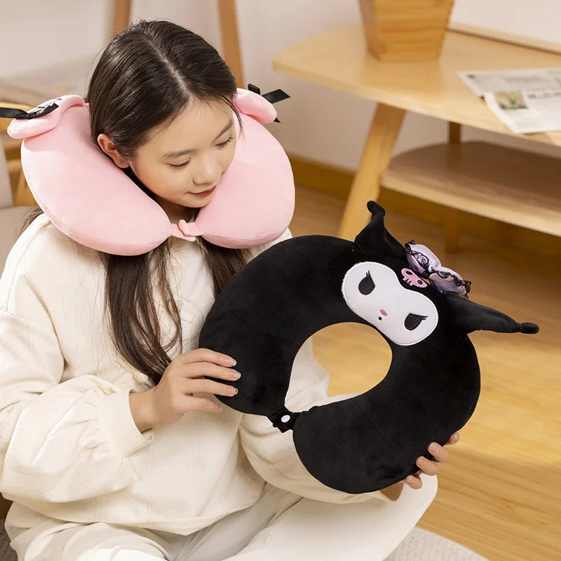 Cartoon Anime My Melody Plush Toy Soft Cute Sanrio Kuromi U-Shaped Pillow Nap Pillow Car Travel Pillow Gifts For Girl