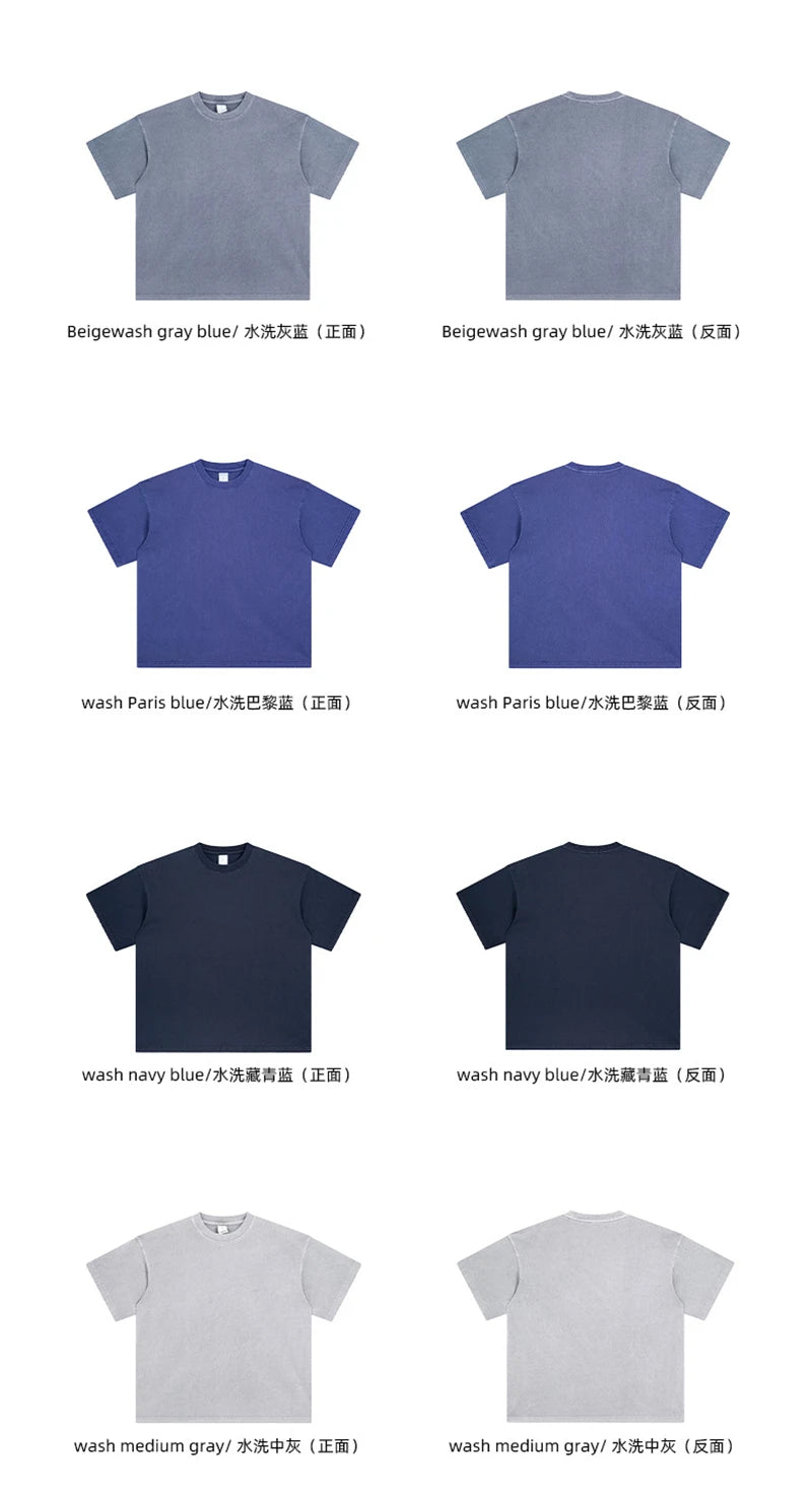 ZODF Men 2024 Retro Summer Washed Solid Cotton T-Shirts Unisex Retro Loose High Street 250gsm Basic Tees Streerwears HY0075