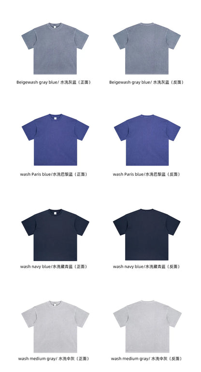 ZODF Men 2024 Retro Summer Washed Solid Cotton T-Shirts Unisex Retro Loose High Street 250gsm Basic Tees Streerwears HY0075