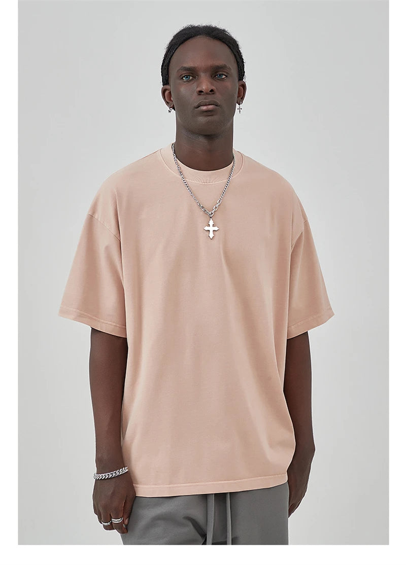 ZODF New Summer Solid Washed Cotton T-Shirts Streetwears For Men Unisex Retro High Street 275gsm Basic Tees Brand Tops HY0071