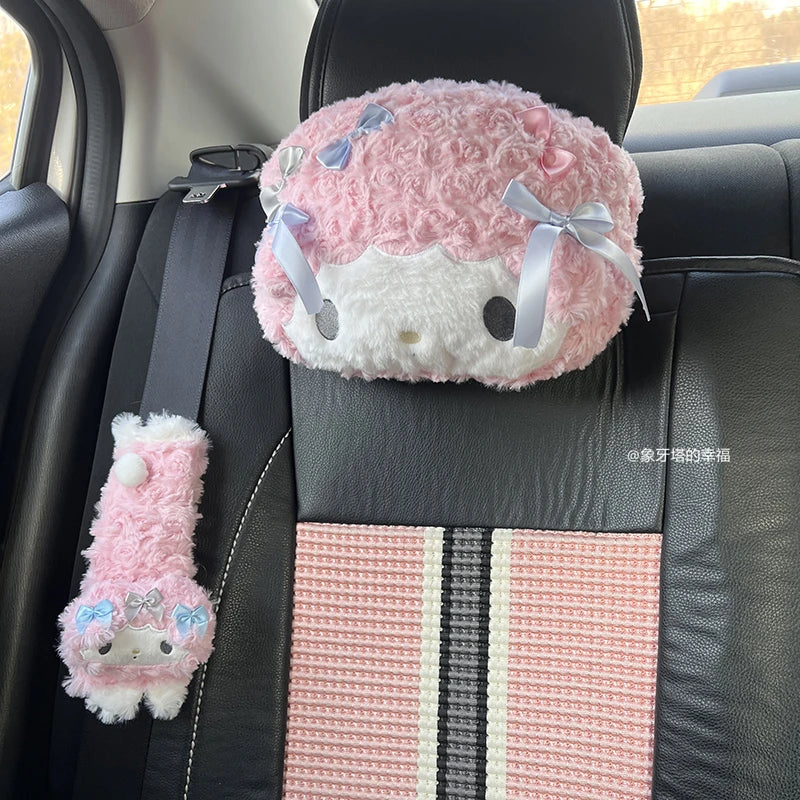 Sanrio My Melody Headrest Back Cushion Car Seat Belt Cover Stuffed Anime Japanese Style Pillow Comfortable Neck Pillow Girl Gift