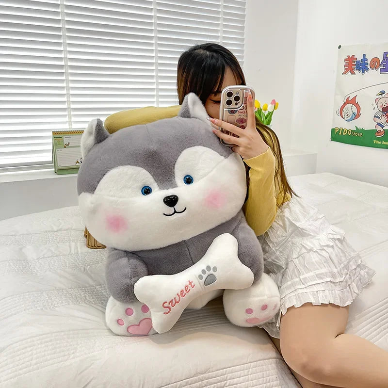 New 35-55cm Cute Husky Bone Hugging Cloth Doll Dog Plush Toy Erha Doll Giving Children Birthday Gift Pillow Indoor Decorations