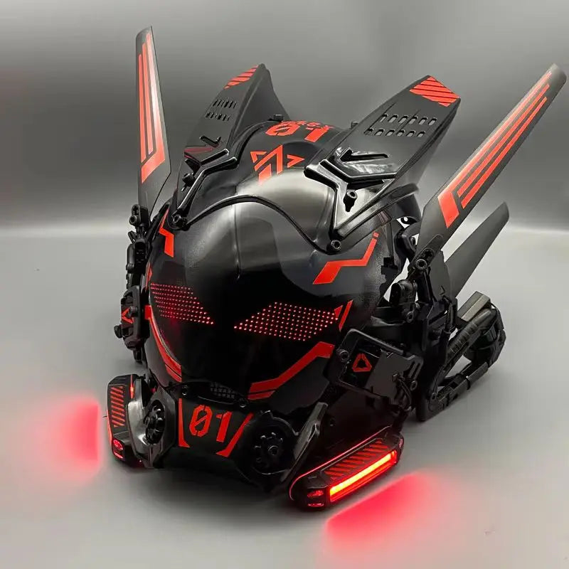 Cyber Punk Cos Mask Cosplay Mech Soldier With LED Light Rolling Subtitles Screen Mask Technology App Control Helmet Party Props