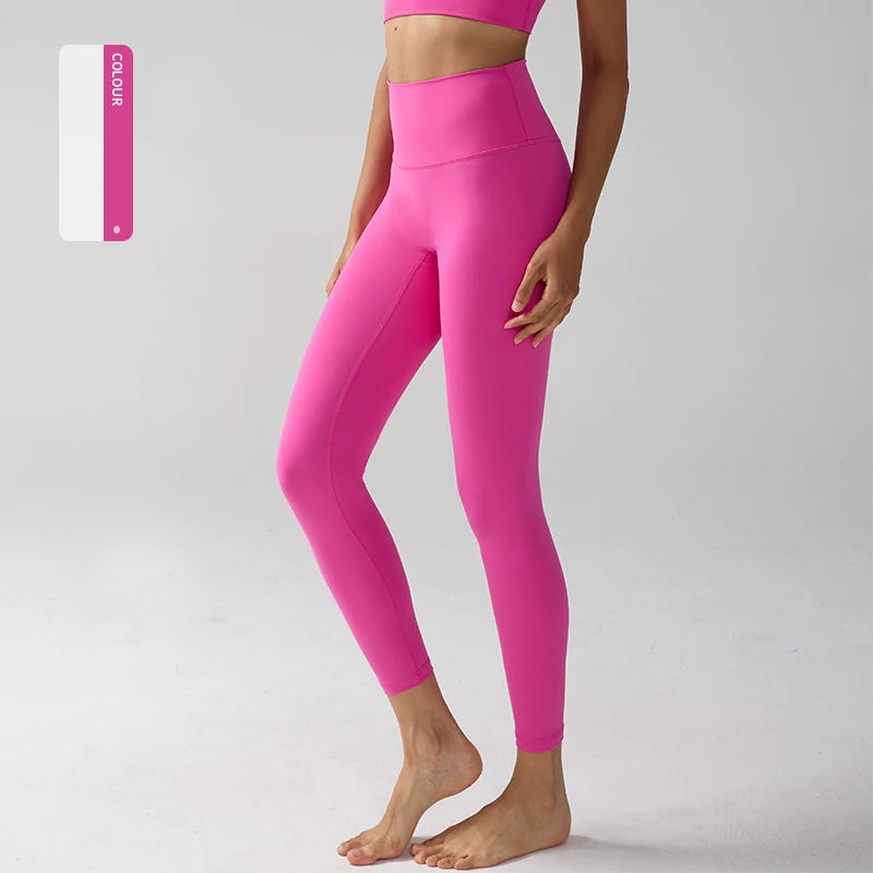 High Waist Naked Feeling Leggings for Women – Fitness Running Yoga Gym and Casual Workout Tight Pants - Dragon Fruit