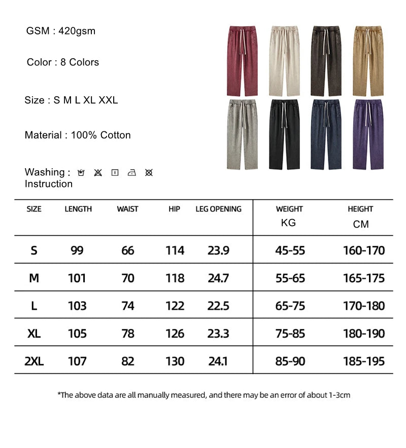 ZODF Retro Autumn Winter 420gsm Batik Washed 100% Cotton Loose Straight Pants for Men Unisex Streetwear HY0937
