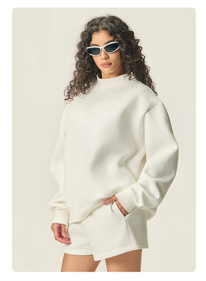 ZODF 2025 Winter Women 350gsm Warm Fleece Sweatshirts Girls Female Hip Hop Half Turtleneck Pullovers Brand Clothing HY056