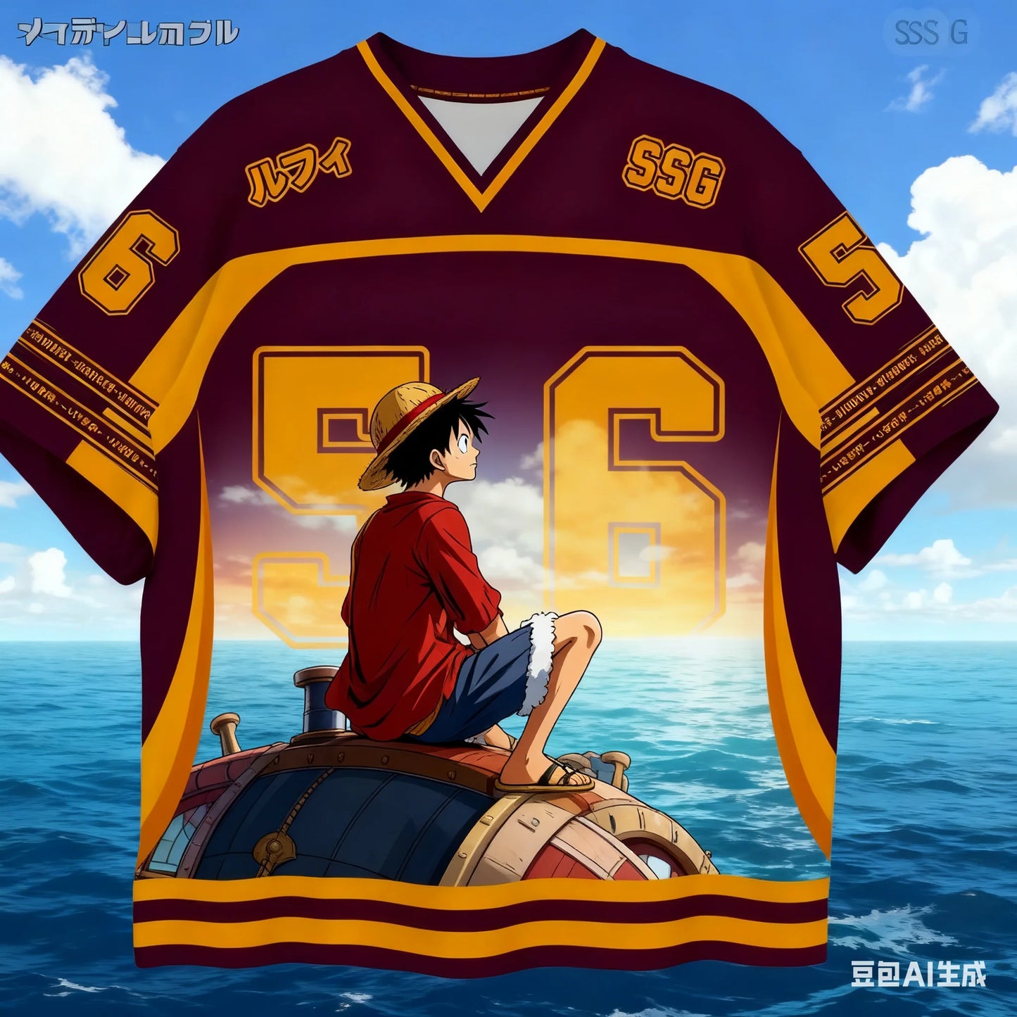 2526 New Bandai Anime One Piece Luffy Summer Jersey T-shirt Oversized 3D Adult and Children's Multifunctional Top Christmas