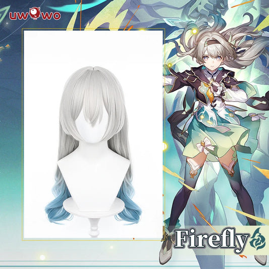 UWOWO Honkai Star Rail Firefly Cosplay Wig Long hair Grey Blue 60CM Hair Wig