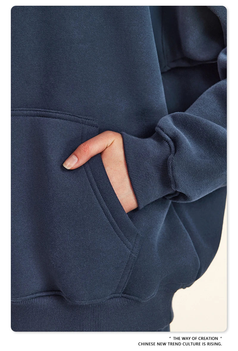 ZODF New 2024 Autumn Winter Men 345gsm Fleece Hoodies Unisex Women Relax Fit Warm Solid Hooded Pullovers Sweatshirts HY0863