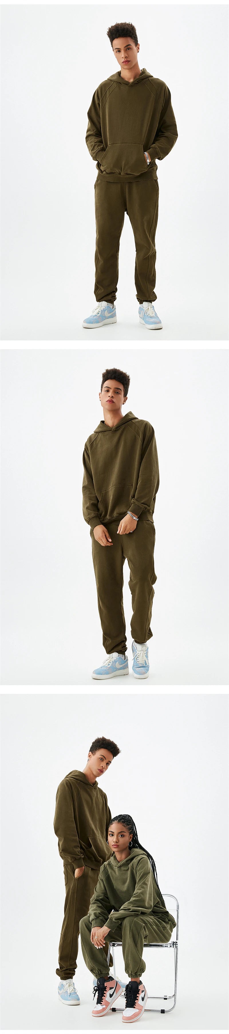 ZODF New Autumn Winter Batik Washed Cotton Sweatpants For Men Unisex Distressed Patchwork Loose 420gsm Sport Jogger Pants HY0724