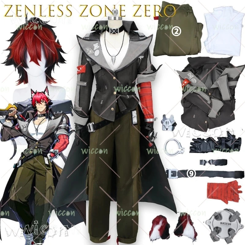 Zenless Zone Zero Komano Manato Cosplay Costume Set Polyester - suit wig / XXL