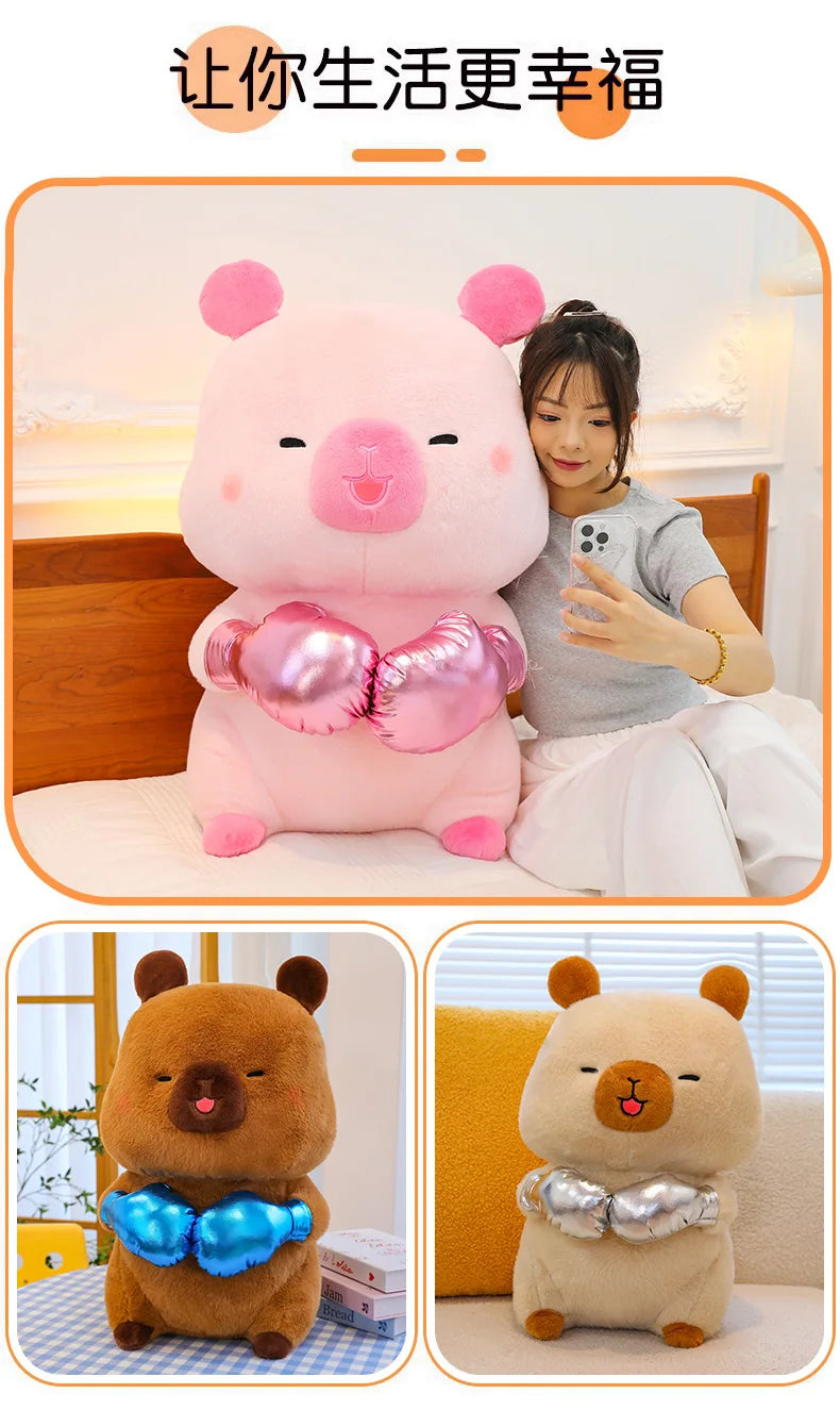 Plush Capybara Boxing Toy Stuffed Animal Cute Cuddly Pillow Decor for Kids Birthday Xmas Gift Wholesale Plush Toy Stuffed Animal