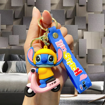 Wholesale Anime Disney Keychain Mickey Mouse Minnie Lilo & Stitch Cute Doll Keyring Ornament Key Chain Pendant Kids Toys Gifts