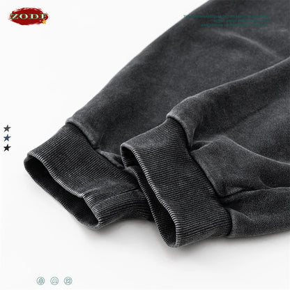ZODF New Autumn Winter Men Washed 400gsm Sweatpant Unisex Loose Heavyweigh Cotton Sport Joggers Pants Streetwears HY0893